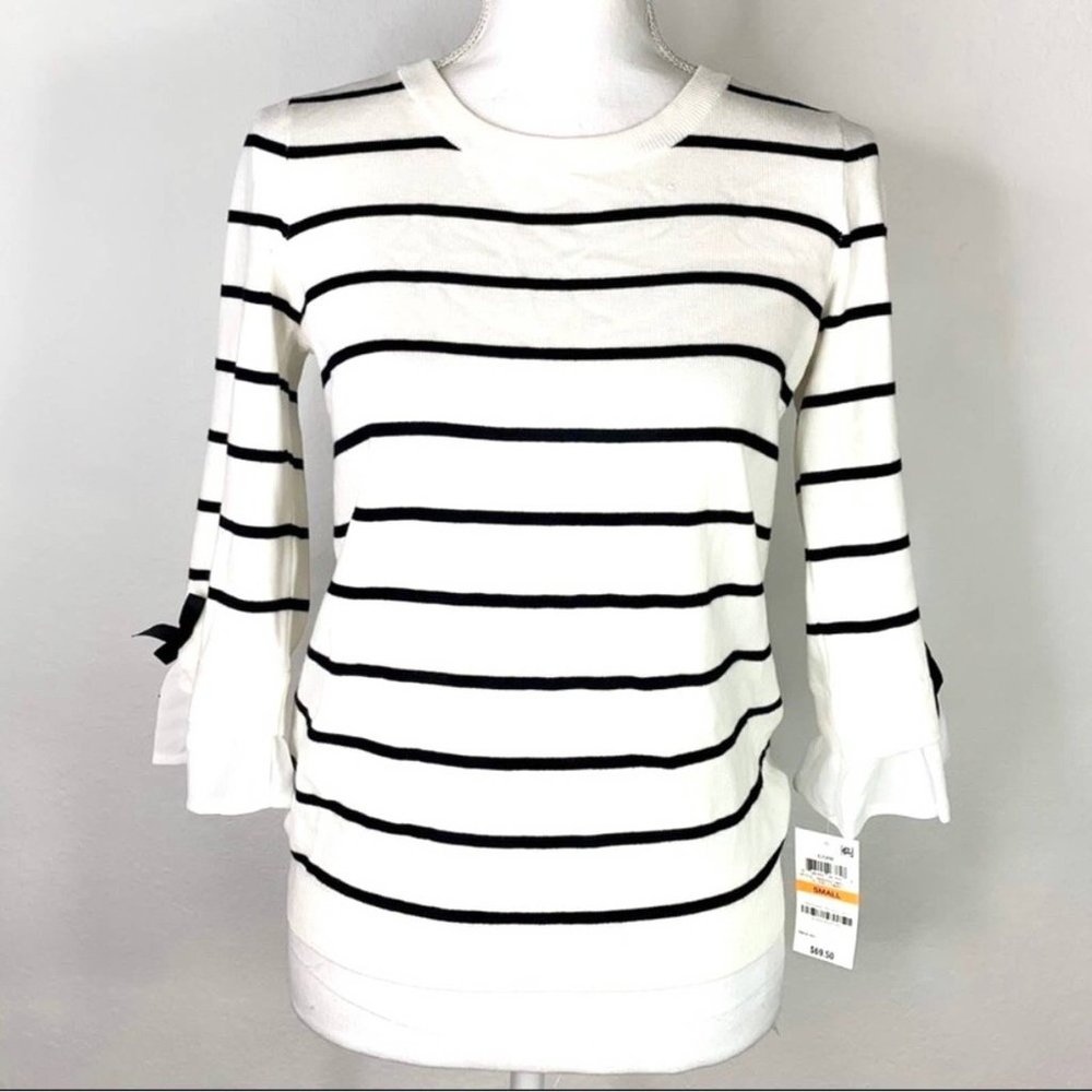 Madison Jules Bow-Trim Striped Top NWT S